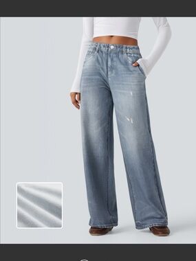 HALARA Mid Rise Denim French Terry Casual Sweatpants Jeans Medium Tall lt ocean